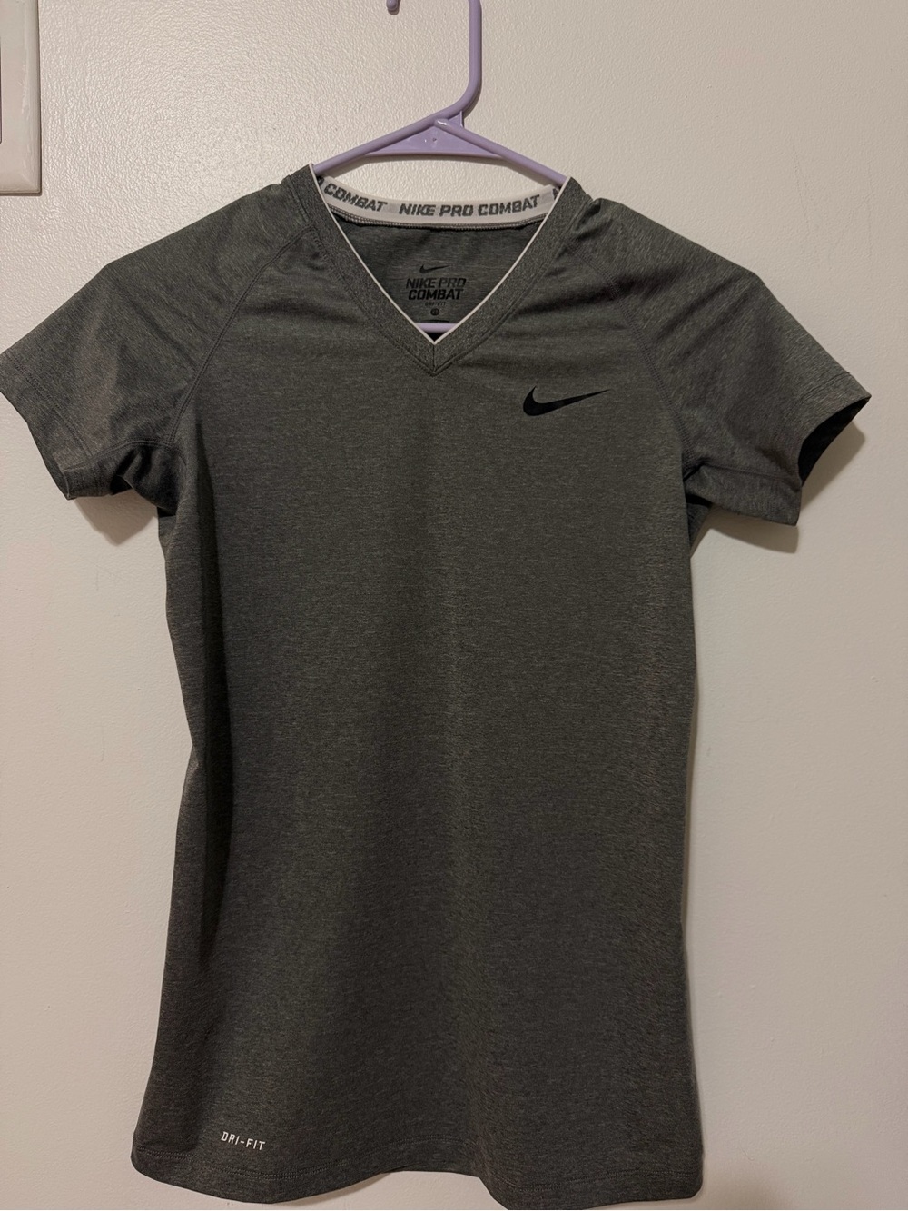 Nike Pro Combat Dri-FIT Fitted V-Neck Shirt Gray XS
